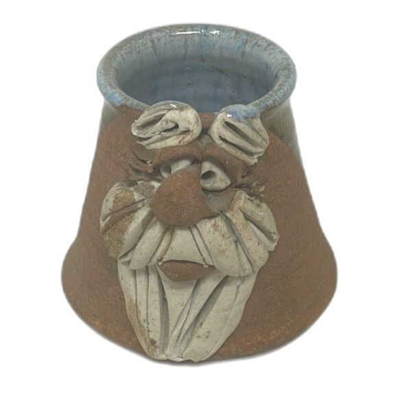 3D Ugly Mustache Face Stoneware Pottery Jug Mini Vase Vintage Wichita KS - Picture 1 of 7